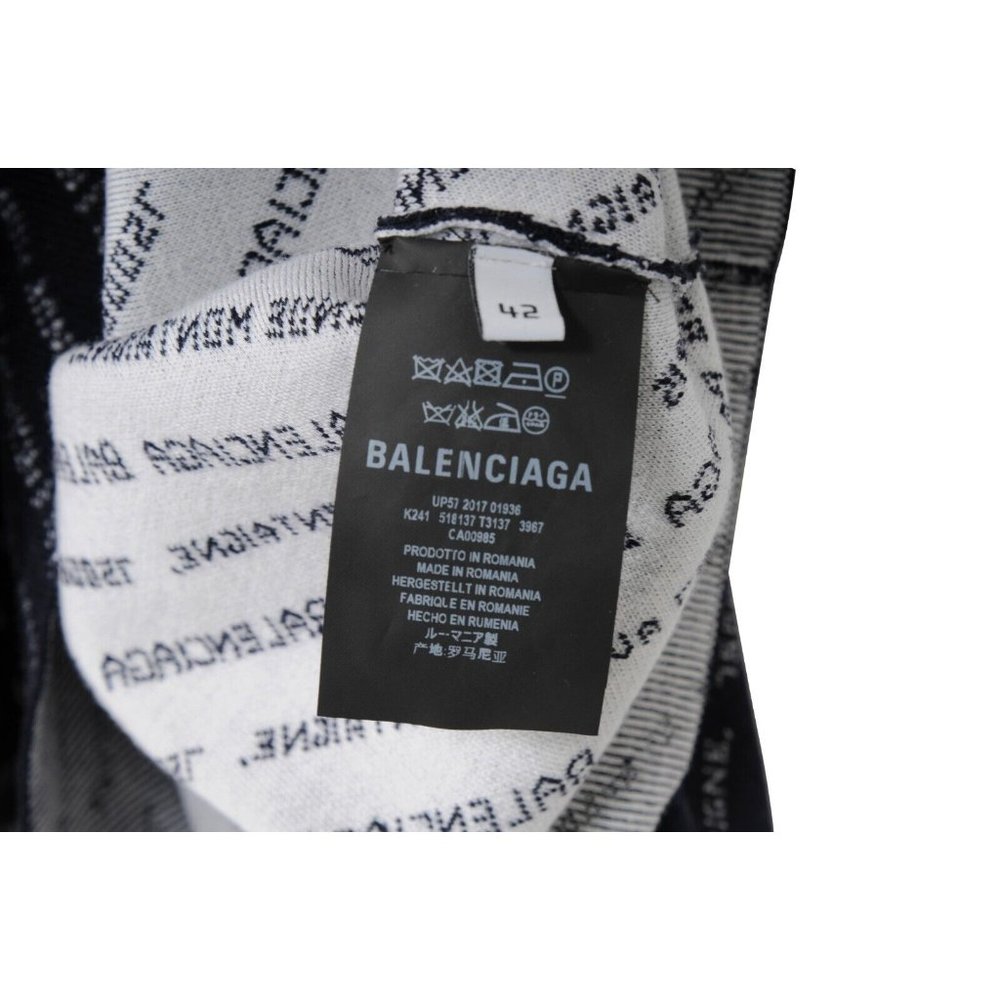 Balenciaga Womens Sweater Large FR 42 Blue White Logo Cropped Crew Neck Pullover - Picture 7 of 8